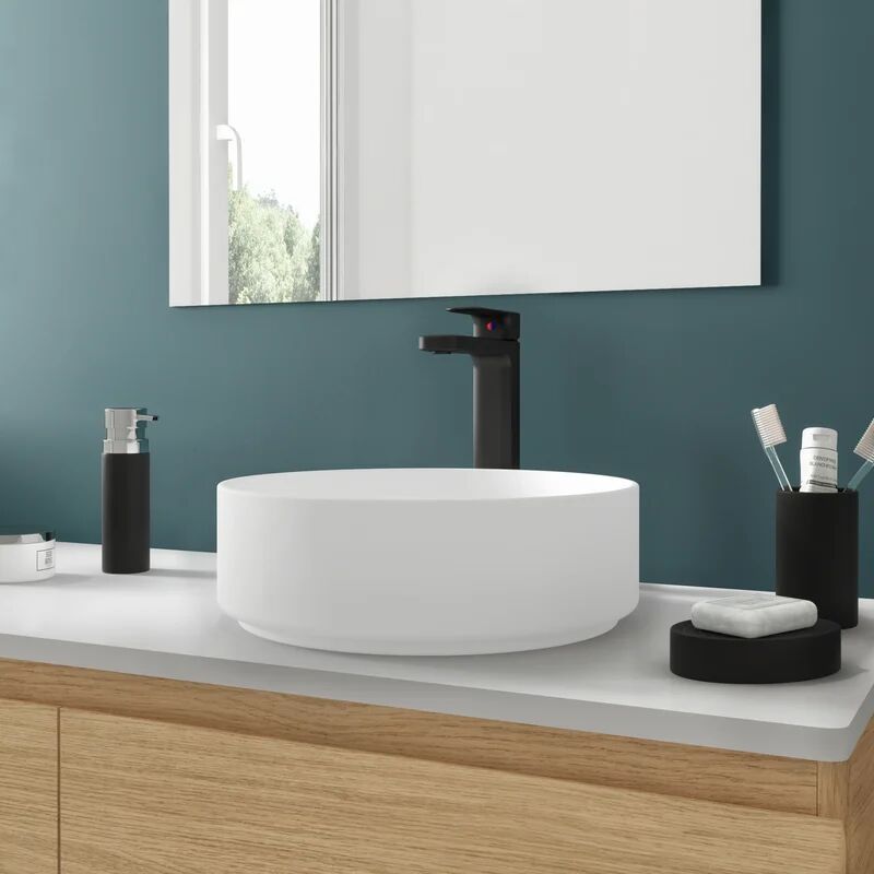 sensea lavabo studio d'appoggio tondo in ceramica l 37 x p 37 x h 12 cm bianco