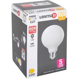 LEXMAN Lampadina LED, globo, smerigliato, luce naturale, 7.8W=806LM (equiv 60 W), 330° ,