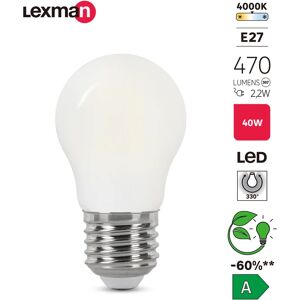 LEXMAN Lampadina LED, sferico, opaco, luce naturale, 2.2W=470LM (equiv 40 W), 330° ,