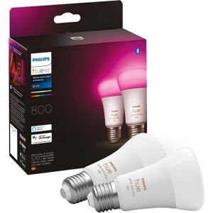 Philips Set da 2 lampadine Hue Color, LED, goccia, trasparente, luce cct e rgb, 6.5W=800LM (equiv 9 W), 200° dimmerabile,