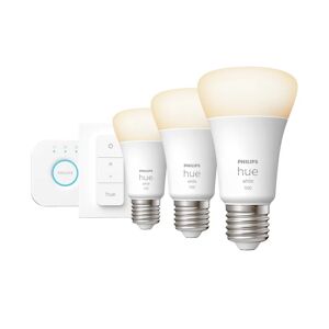 Philips Set da 3 lampadine Hue White Starter Kit Bridge, LED, goccia, trasparente, luce calda, 9.5W=1055LM (equiv 9.5 W), 200° dimmerabile,