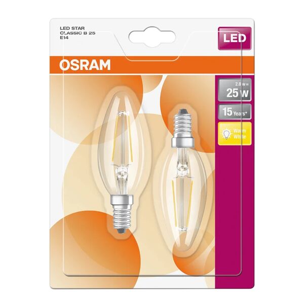 osram set da 2 lampadine led, oliva, opaco, luce calda, 2.5w=250lm (equiv 25 w), 300° ,