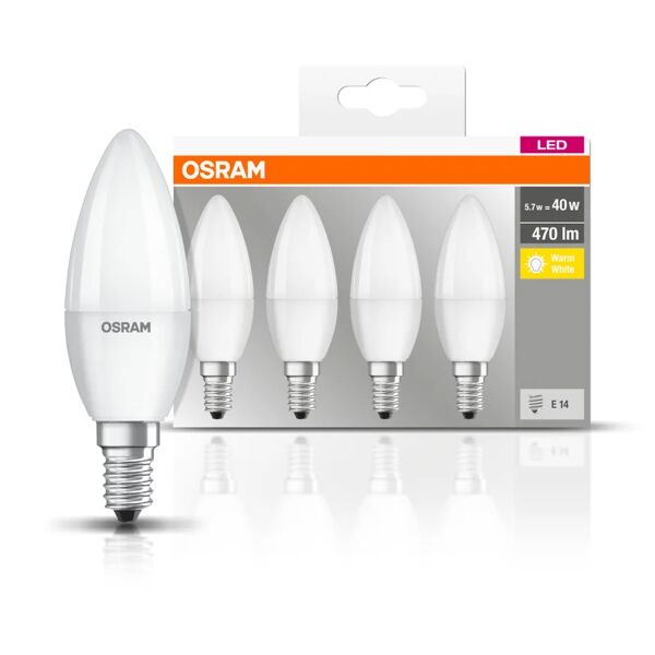 osram set da 4 lampadine led, led, goccia, fumé, luce calda, 5.5w=470lm (equiv 40 w), 220° ,