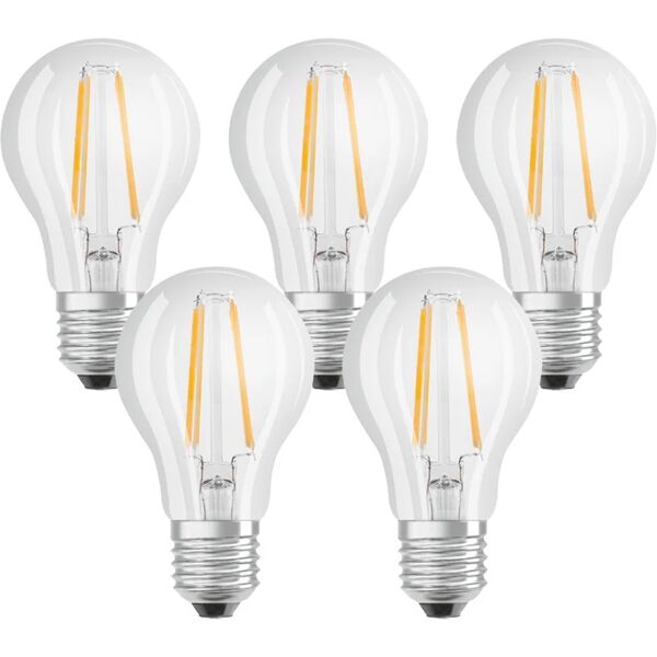 osram set da 5 lampadine led filamento, goccia, trasparente, luce calda, 6.5w=806lm (equiv 60 w), 300° ,