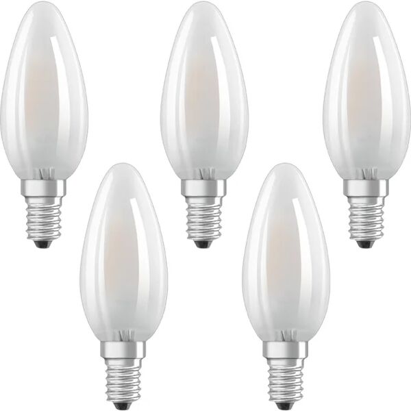 osram set da 5 lampadine led filamento, oliva, opaco, luce calda, 4w=470lm (equiv 40 w), 300° ,