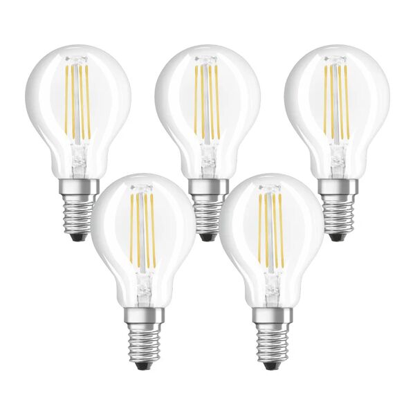 osram set da 5 lampadine led filamento, sferico, trasparente, luce calda, 4w=470lm (equiv 40 w), 300° ,