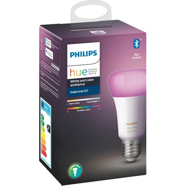 philips lampadina hue color bluetooth, led, goccia, trasparente, rgb, 9w=806lm (equiv 60 w), 150° dimmerabile,