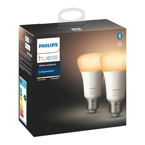 philips set da 2 lampadine hue ambience bluetooth, led, goccia, opaco, cct, 9w=806lm (equiv 60 w), 150° dimmerabile,