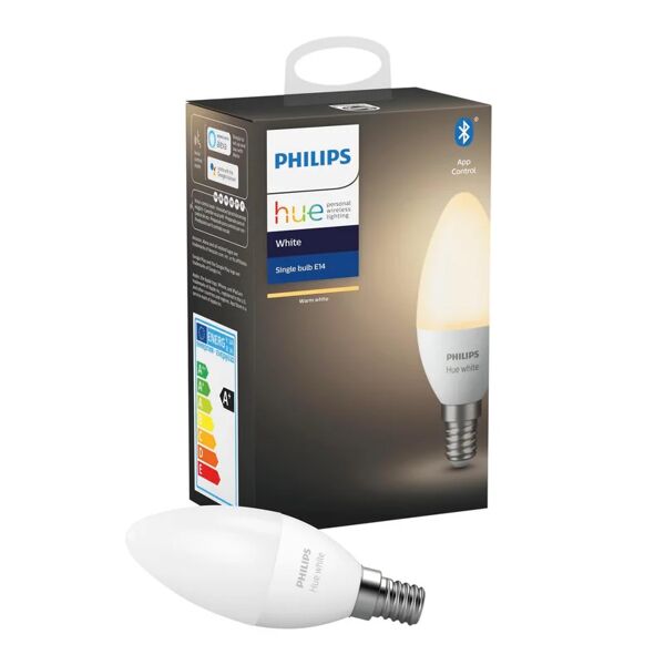 philips lampadina hue white bluetooth, led, oliva, opaco, luce calda, 5.5w=470lm (equiv 40 w), 150° dimmerabile,