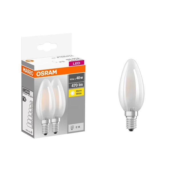 osram set da 2 lampadine led, oliva, opaco, luce calda, 4w=470lm (equiv 40 w), 300° ,