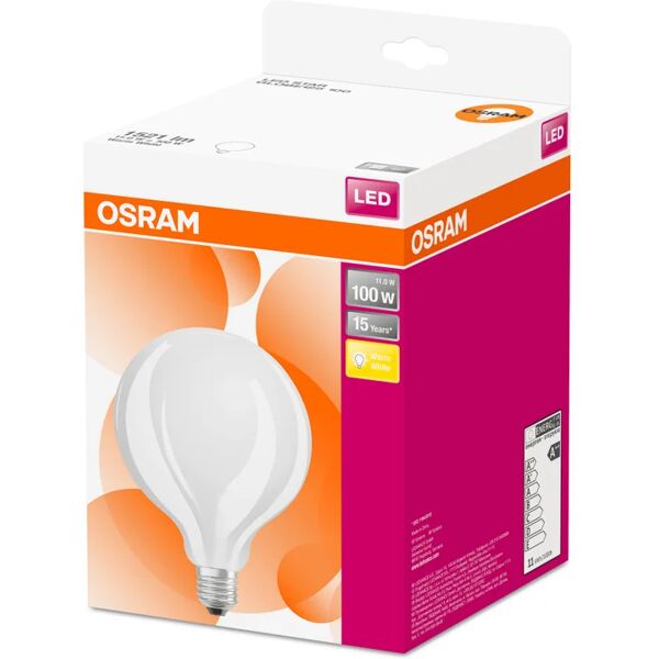 osram lampadina risparmio energetico, led, globo, opaco, luce calda, 11w=1521lm (equiv 100 w), 320° ,