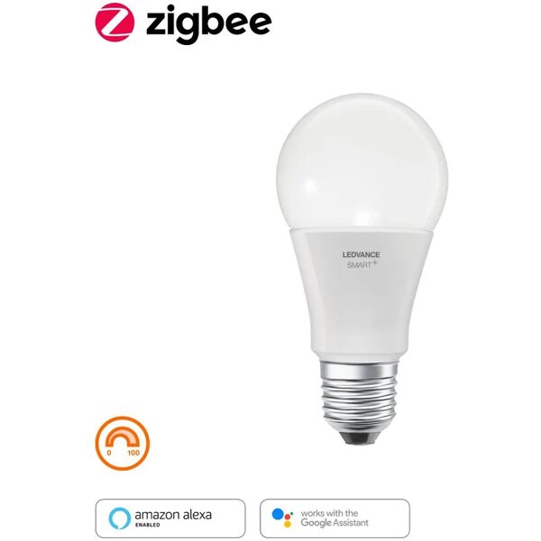 ledvance lampadina smart zigbee, led, goccia, opaco, luce calda, 9w=810lm (equiv 60 w), 160° dimmerabile,