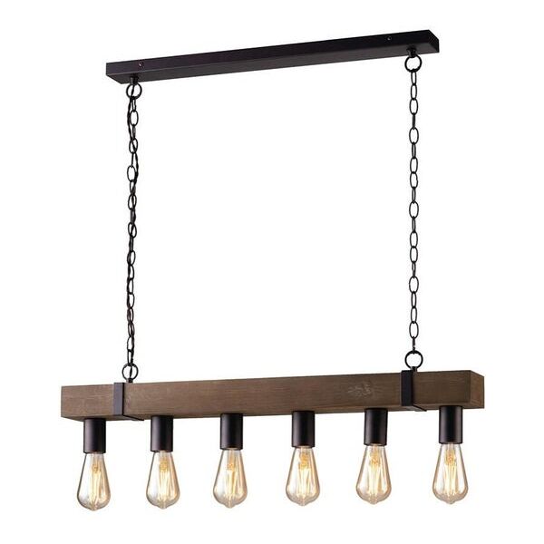 luce ambiente design lampadario industriale tezas marrone in legno, 6 luci,