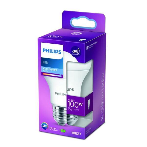 philips lampadina led, goccia, smerigliato, luce fredda, 12.5w=1521lm (equiv 100 w), 360° ,