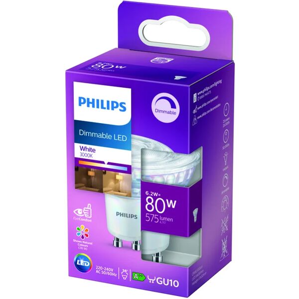 philips lampadina led, faretto, trasparente, luce calda, 80w=650lm (equiv 80 w), 36° dimmerabile,