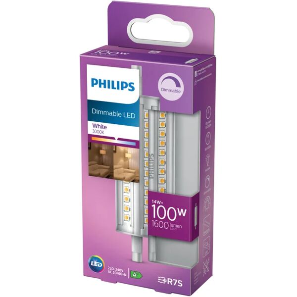 philips lampadina led, lineare, smerigliato, luce calda, 14w=1600lm (equiv 100 w), 360° dimmerabile,