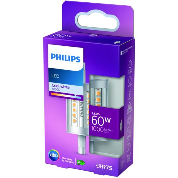 philips lampadina led, lineare, trasparente, luce naturale, 7.5w=1000lm (equiv 60 w), 360° ,