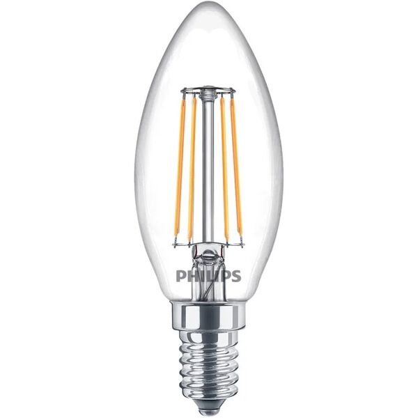 philips set da 4 lampadine led, oliva, trasparente, luce calda, 4.3w=470lm (equiv 40 w), 200° ,