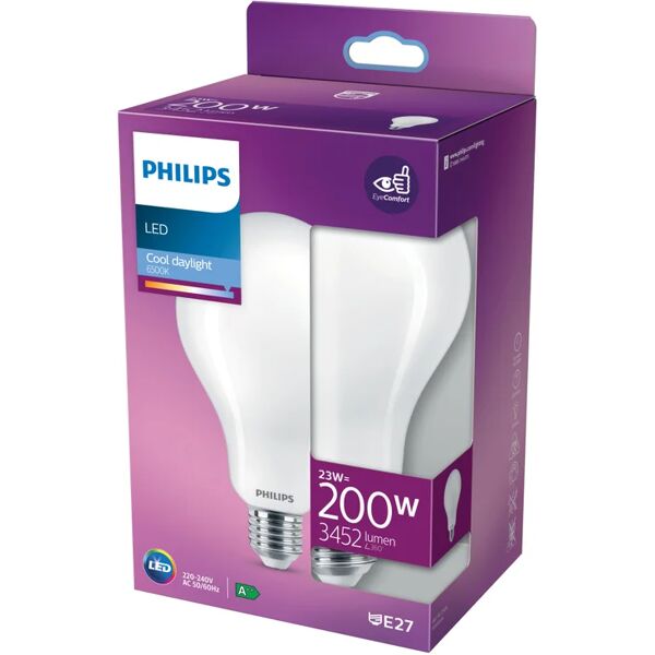 philips lampadina led, goccia, opaco, luce fredda, 23w=3452lm (equiv 200 w), 360° ,