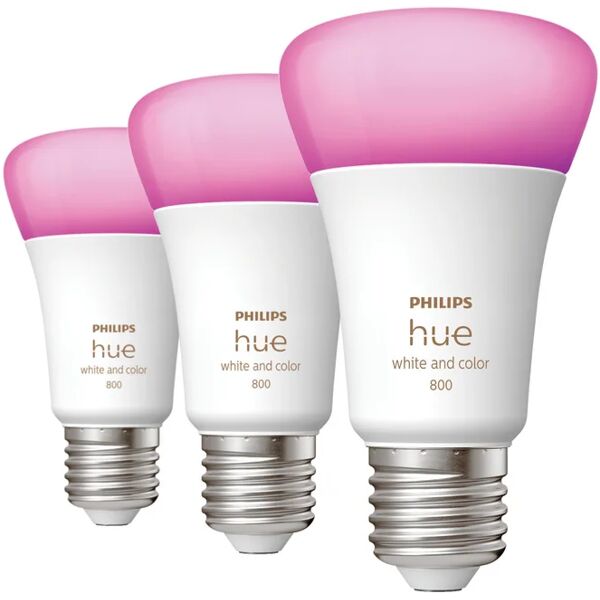 philips set da 3 lampadine led, goccia, trasparente, luce cct e rgb, 9w=806lm (equiv 60 w), 42° dimmerabile,