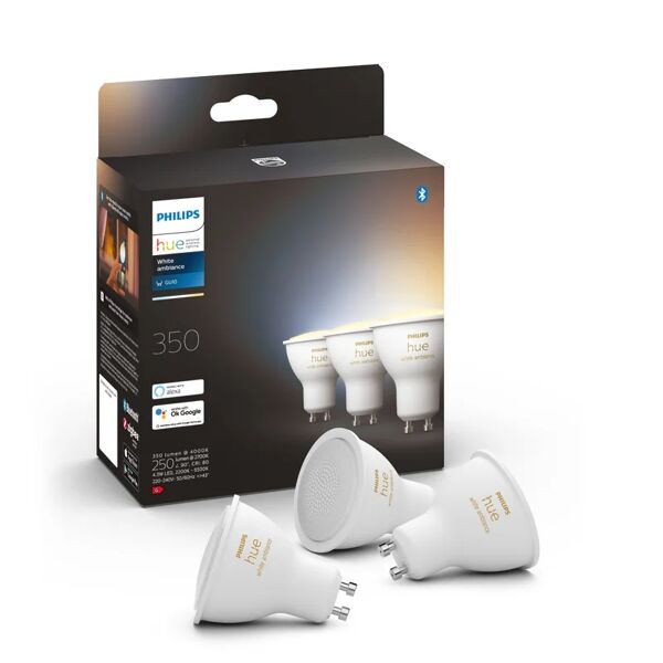 philips set da 3 lampadine led, faretto, opaco, cct, 4.3w=350lm (equiv 50 w), 42° dimmerabile,