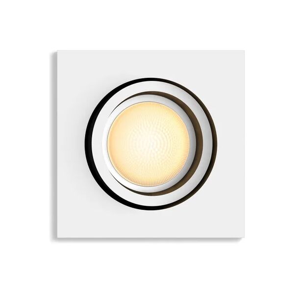 philips faretto da incasso led milliskin hue quadrato bianco, orientabile foro incasso 9 cm luce cct regolazione da bianco caldo a bianco freddo