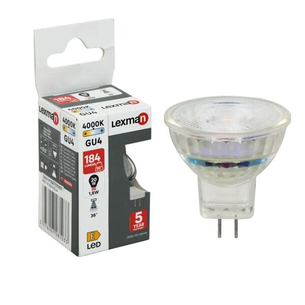 lexman lampadina led, gu4, faretto, smerigliato, luce naturale, 1.8w=184lm (equiv 20 w), 36° ,