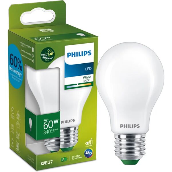 philips lampadina ledcl60e27fr30a, led, goccia, trasparente, luce calda, 4w=840lm (equiv 60 w), 180° ,