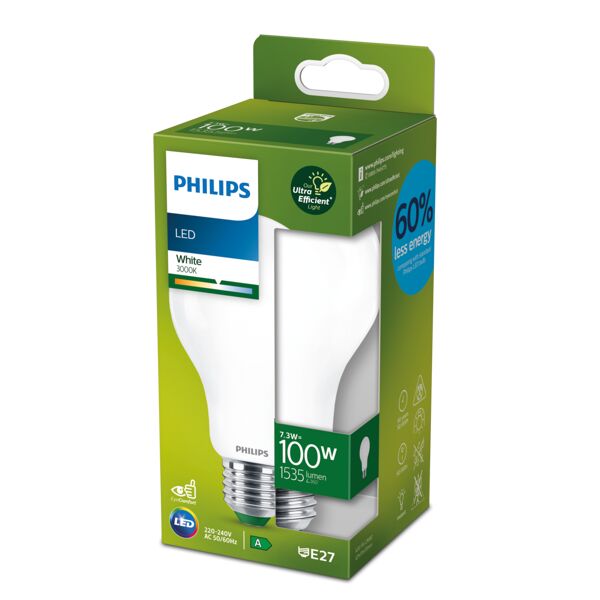 philips lampadina lecl100e27fr30a, led, goccia, trasparente, luce calda, 7.3w=1535lm (equiv 100 w), 180° ,