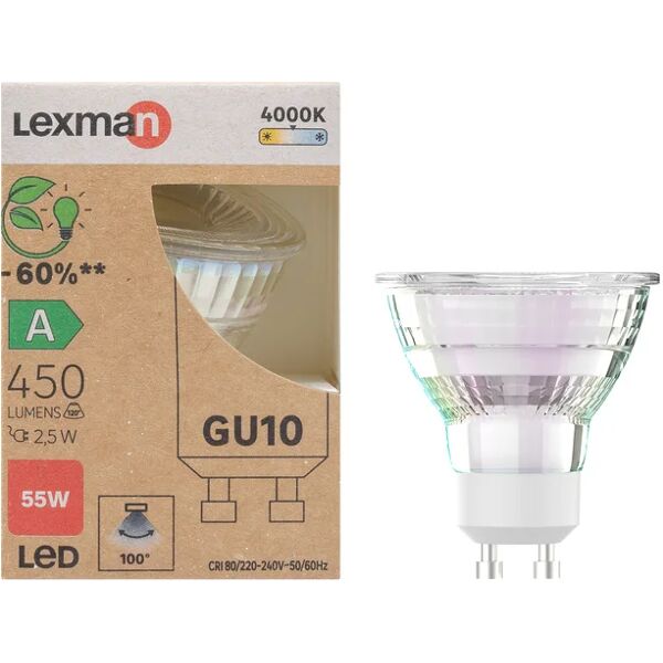 lexman lampadina led, faretto, trasparente, luce naturale, 2.5w=450lm (equiv 50 w), 100° ,