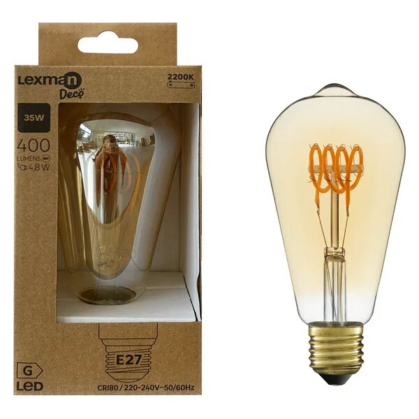 lexman lampadina led, edison, ambrato, luce calda, 4.8w=400lm (equiv 35 w), 330° ,