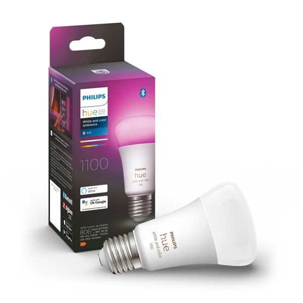 philips lampadina smart hue color, led, goccia, opaco, luce cct e rgb, 9w=806lm (equiv 9 w), 200° dimmerabile,