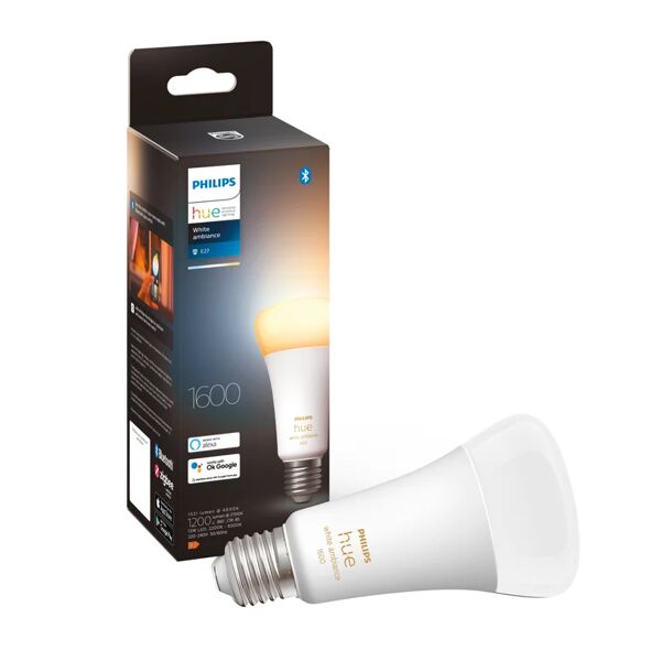 philips lampadina smart hue white ambiance, led, goccia, trasparente, cct, 13w=1521lm (equiv 13 w), 200° dimmerabile,