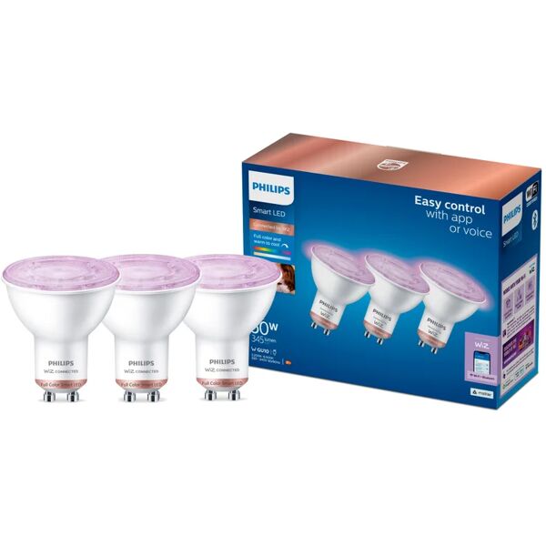 philips set da 3 lampadine battericida (uvc), led, faretto, opaco, luce cct e rgb, 4.7w=400lm (equiv 50 w), 36° dimmerabile,