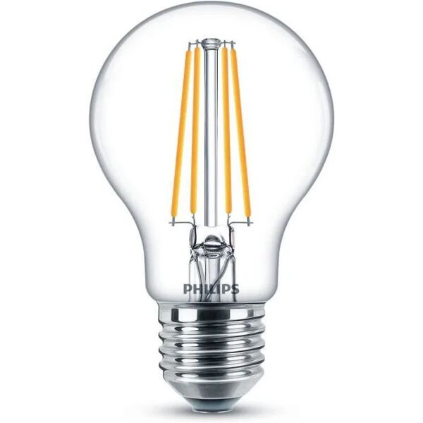 philips lampadina a led a filamento  goccia 60w e27 2700k, luce calda 2 pz