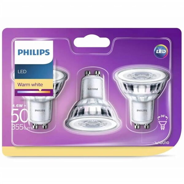 philips lampadine led faretto 3 pz classic 4,6w 355 lumen 929001215286