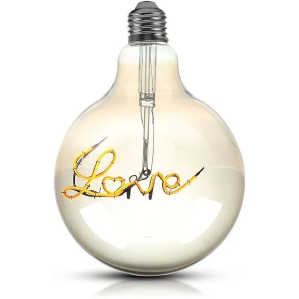 v-tac lampadina led e27 5w g125 filamento ambrato scritta love 2200k