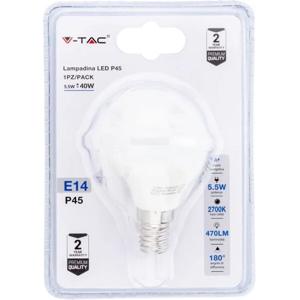 v-tac lampadina led e14 5,5w p45 2700k (blister 1 pezzo)