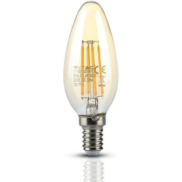 v-tac lampadina led e14 4w candela filamento ambrato 2200k