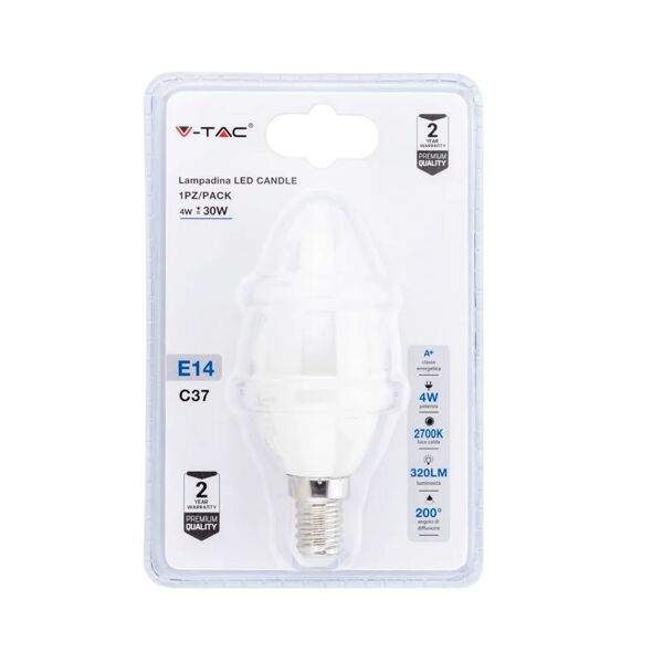 v-tac lampadina led e14 4w a candela 2700k (blister 1 pezzo)