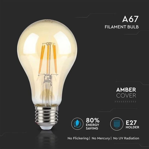 v-tac lampadina led e27 10w a67 filamento ambrato 2200k