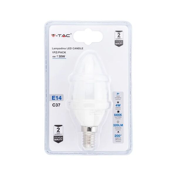 v-tac lampadina led e14 4w a candela 6400k (blister 1 pezzo)