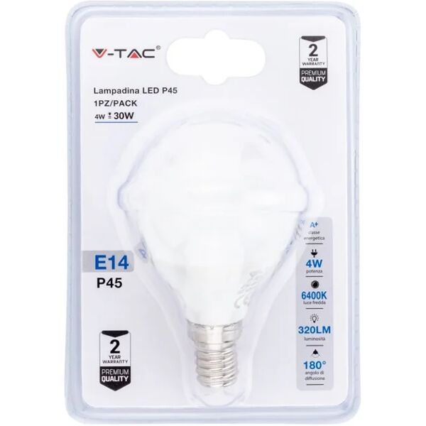 v-tac lampadina led e14 4w p45 6400k (blister 1 pezzo)