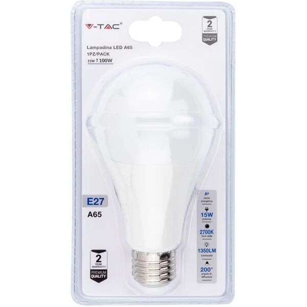 v-tac lampadina led e27 15w a65 2700k (blister 1 pezzo)