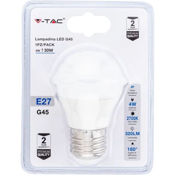 v-tac lampadina led e27 4w g45 2700k (blister 1 pezzo)