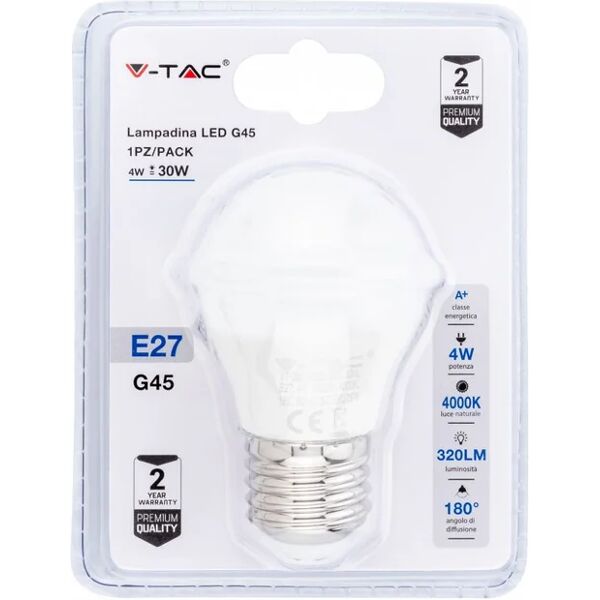 v-tac lampadina led e27 4w g45 4000k (blister 1 pezzo)