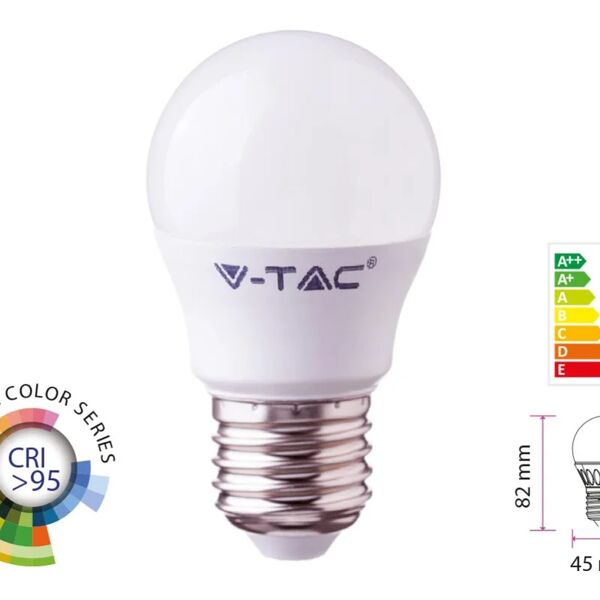 v-tac lampada a led e27 cri 95 g45 5,5w 470lm neutro 4000k forma sfera bulbo pallina sku-7492