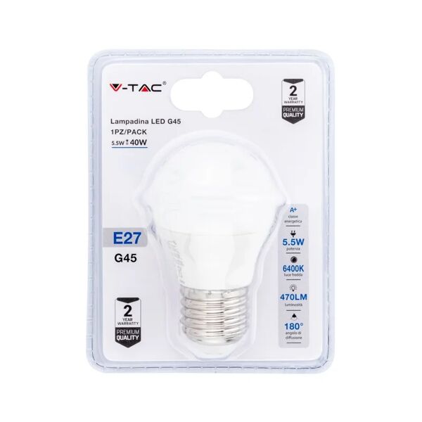 v-tac lampadina led e27 5,5w g45 6400k (blister 1 pezzo)