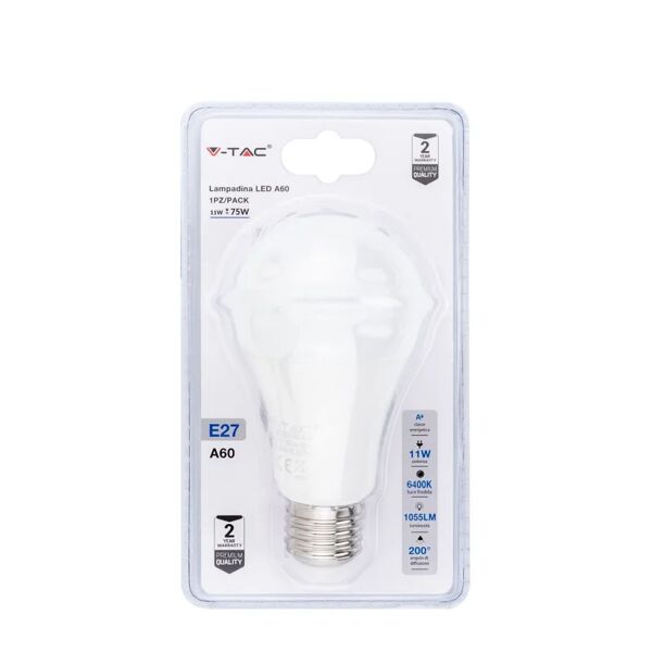 v-tac lampadina led e27 11w a60 6400k (blister 1 pezzo)