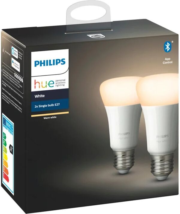 philips set da 2 lampadine hue white bluetooth, led, goccia, opaco, luce calda, 9w=806lm (equiv 60 w), 150° dimmerabile,